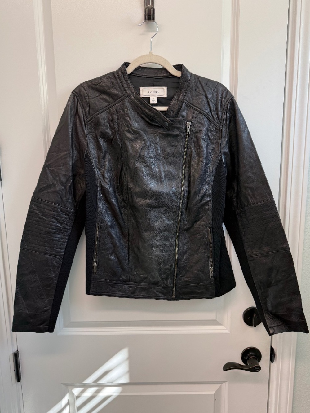 Nordstrom Caslon Leather & Knit Panel Asymmetrical Moto Jacket XL
